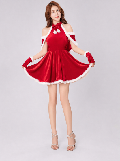 Red and White Christmas Costume Dress with Cape