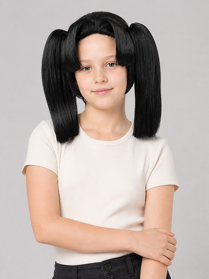 Black Wig with Two High Ponytails for Cosplay Costume Wigs detail