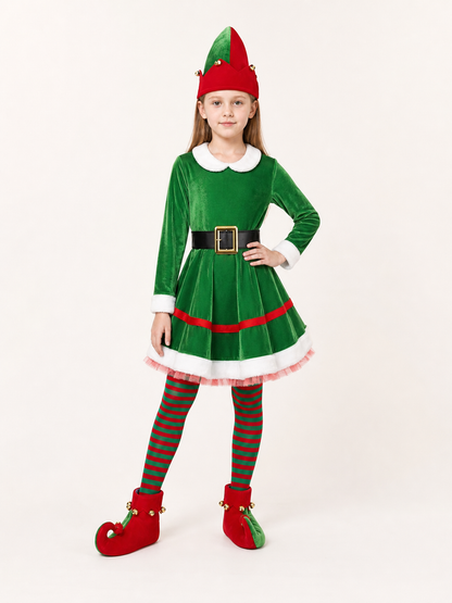 Green Elf Carnival Costume Set with Dress and Accessories