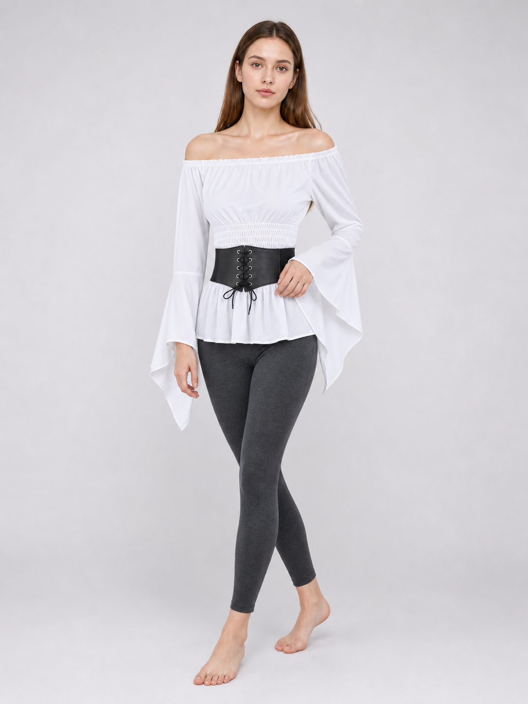 Off-the-Shoulder Blouse with Belt, Vintage Style