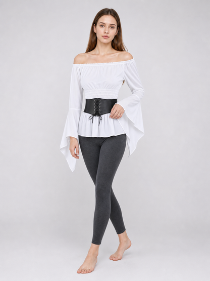Off-the-Shoulder Blouse with Belt, Vintage Style