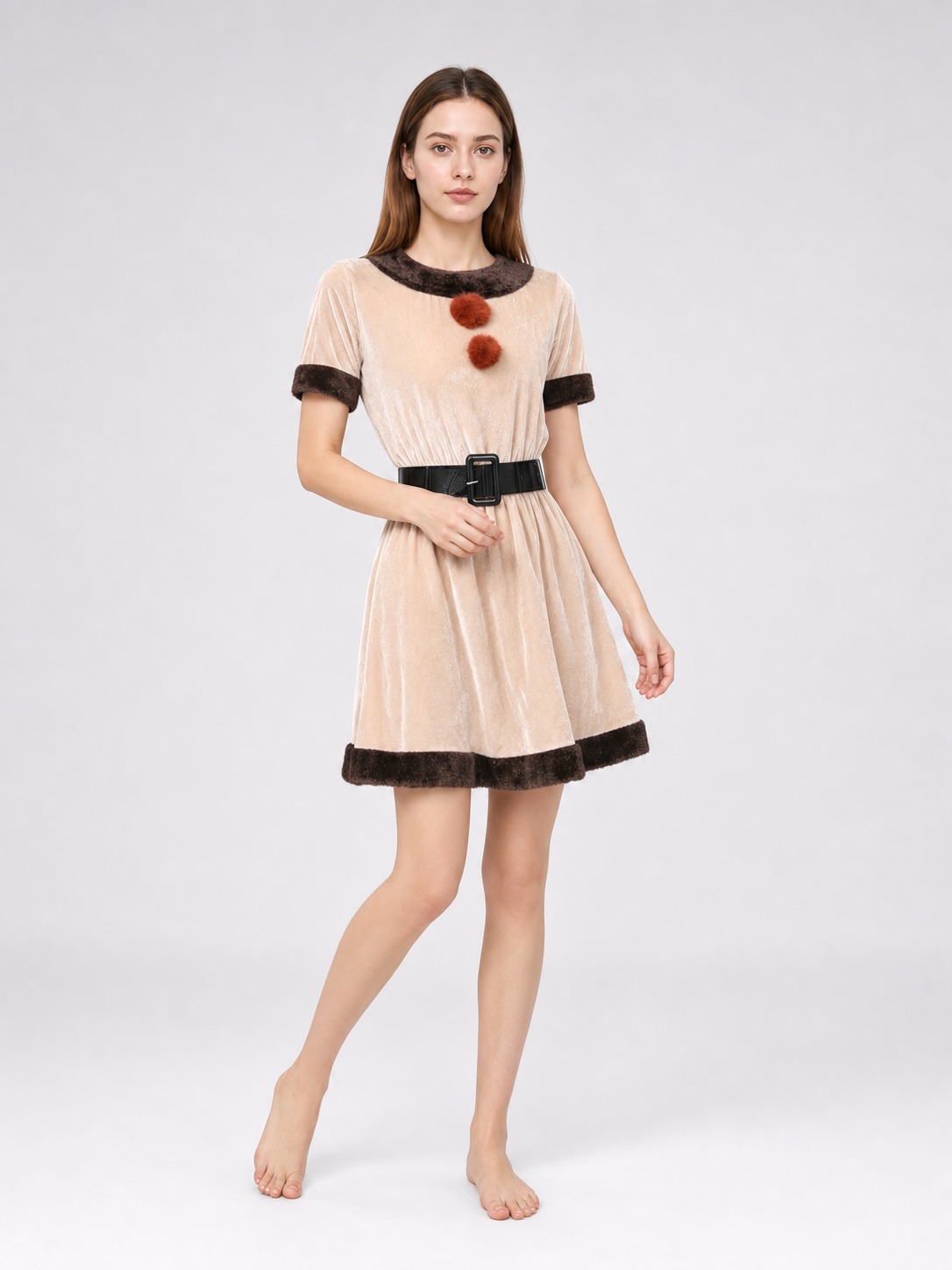 Christmas Reindeer Costume: Dress, Headband, Belt, and Gloves