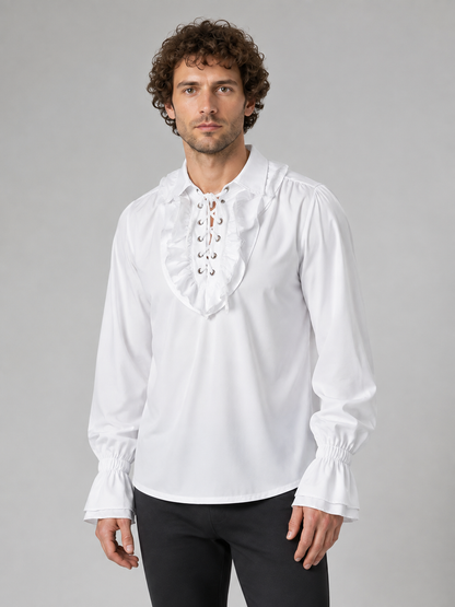 Chiffon Ruffle Blouse with Lacing and Long Sleeves product detail