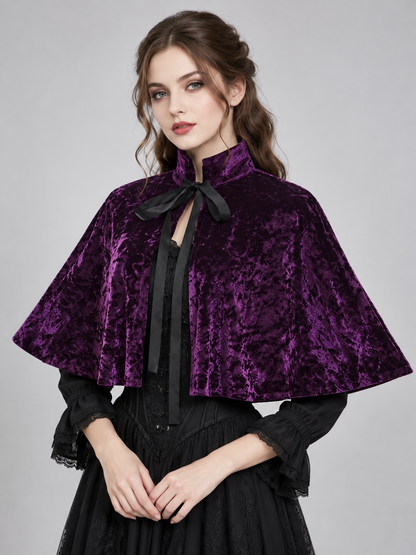 Purple Velvet Cape with High Collar