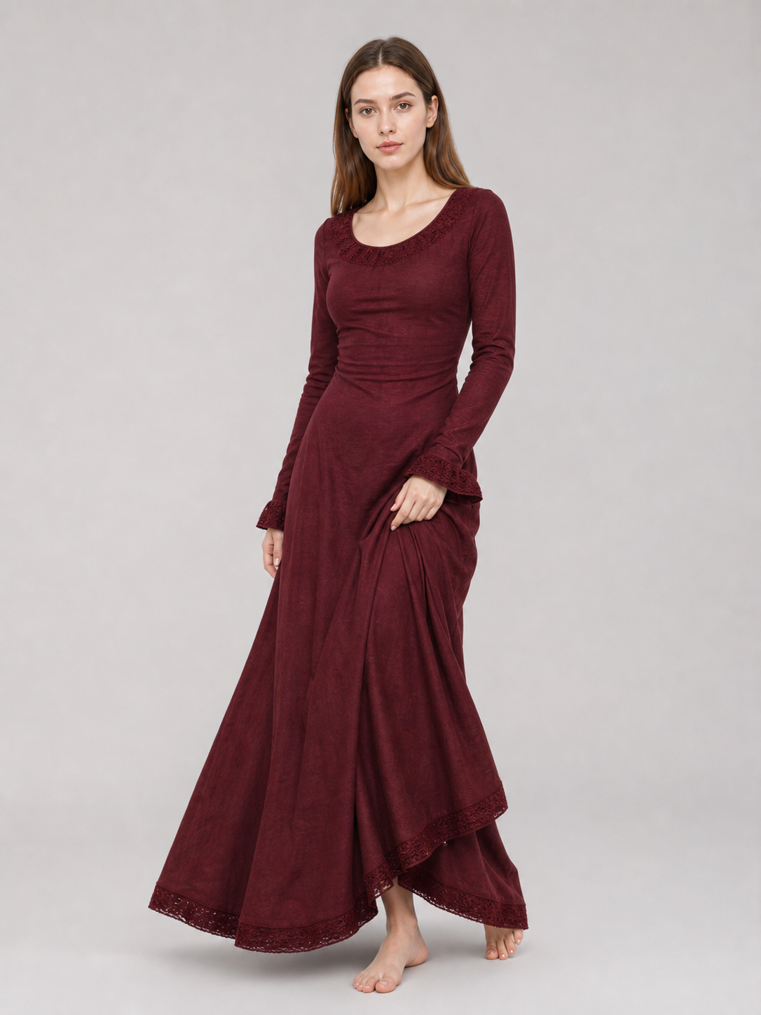 Black Medieval Maxi Dress with Long Sleeves