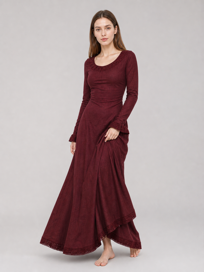 Black Medieval Maxi Dress with Long Sleeves