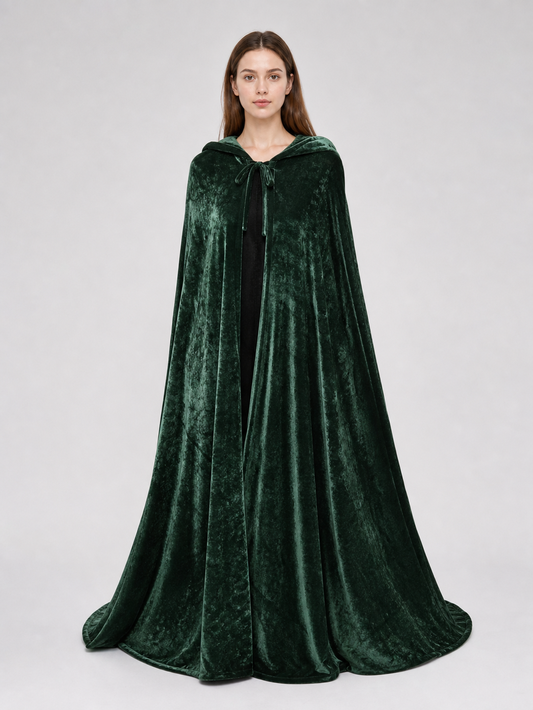 Dark green hooded velvet costume cape product view 53