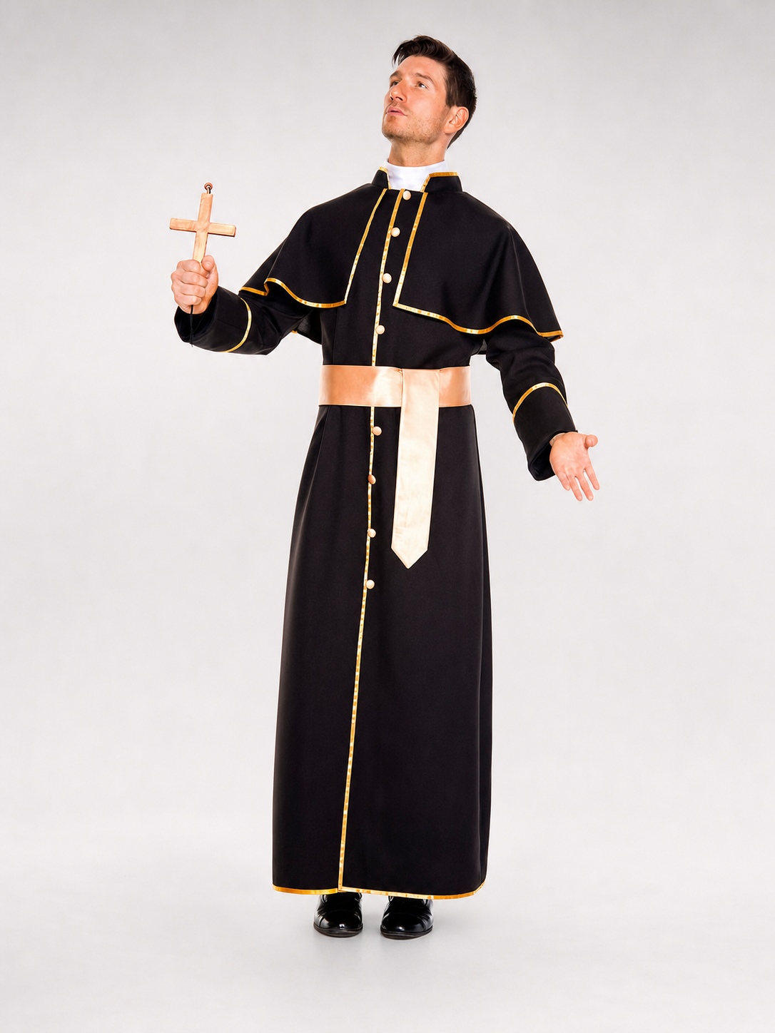 Long cosplay cassock with gold buttons