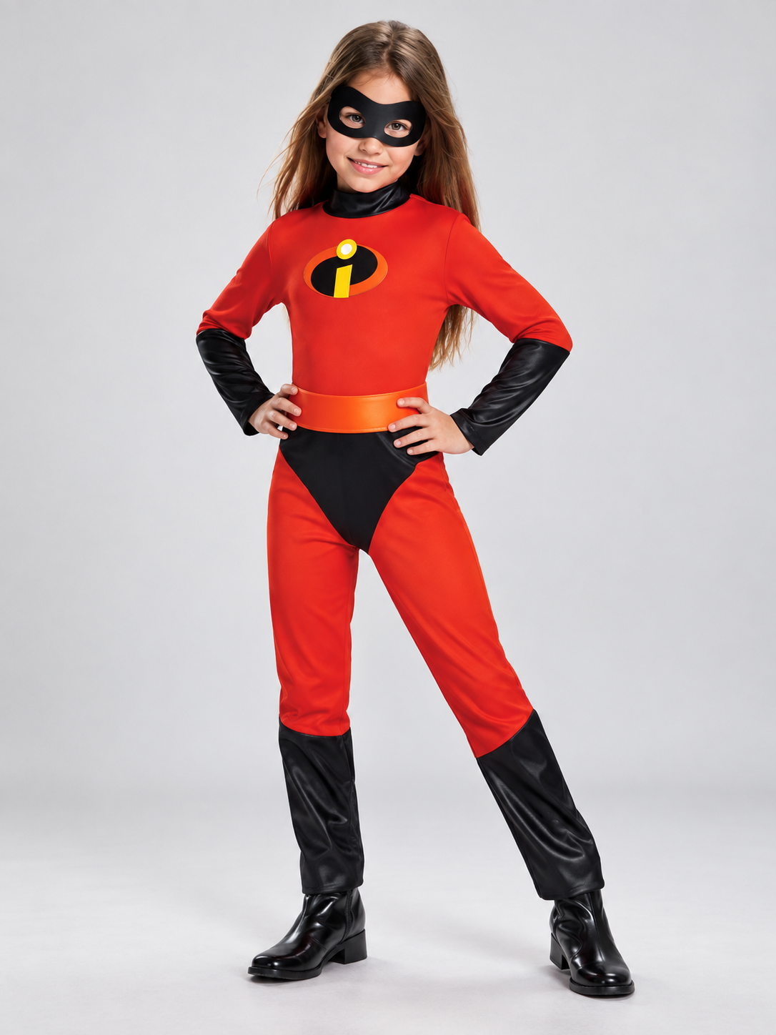 Kids' superhero carnival costume with mask, red