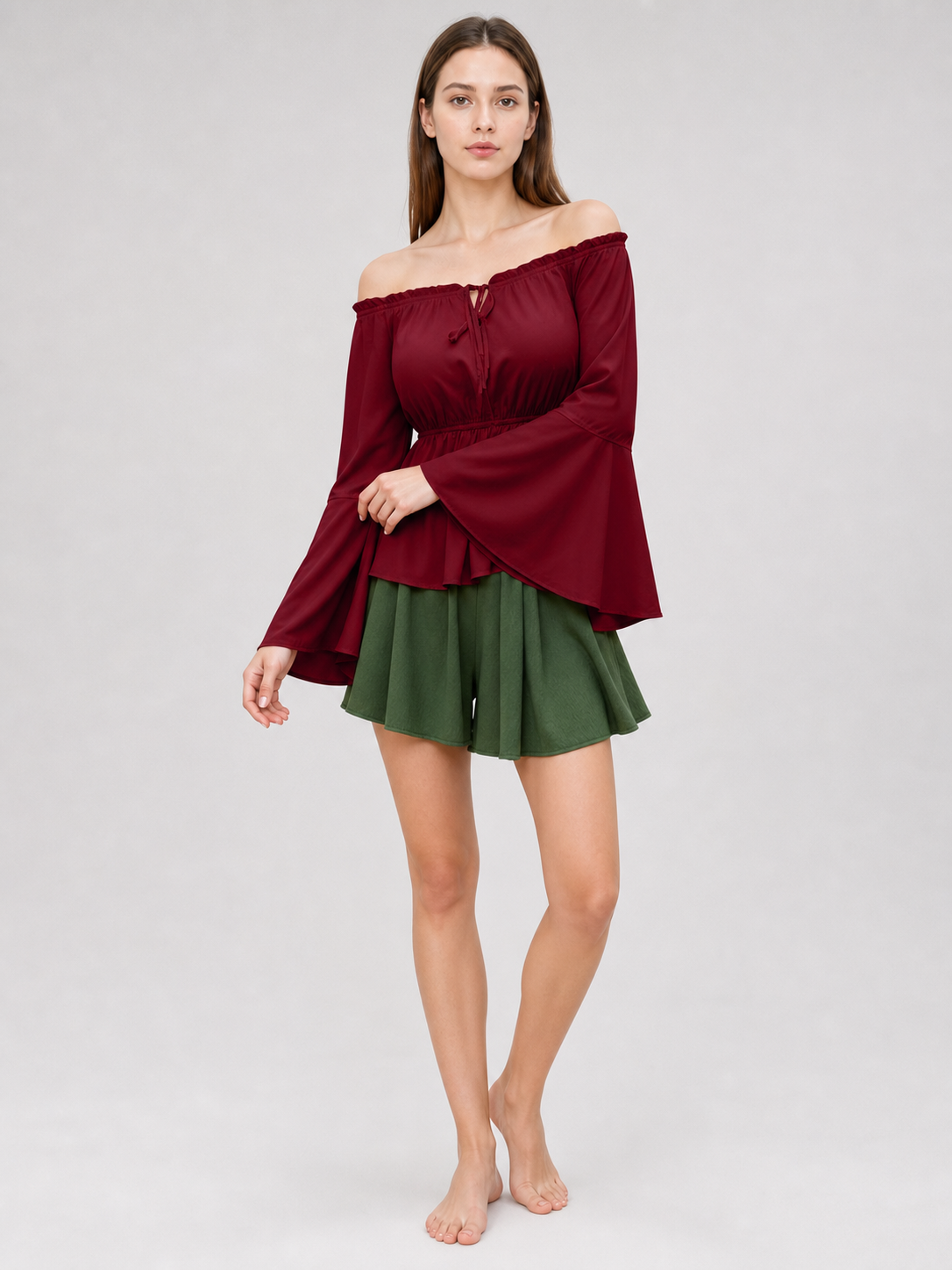 Off-the-Shoulder Blouse with Flared Cuffs