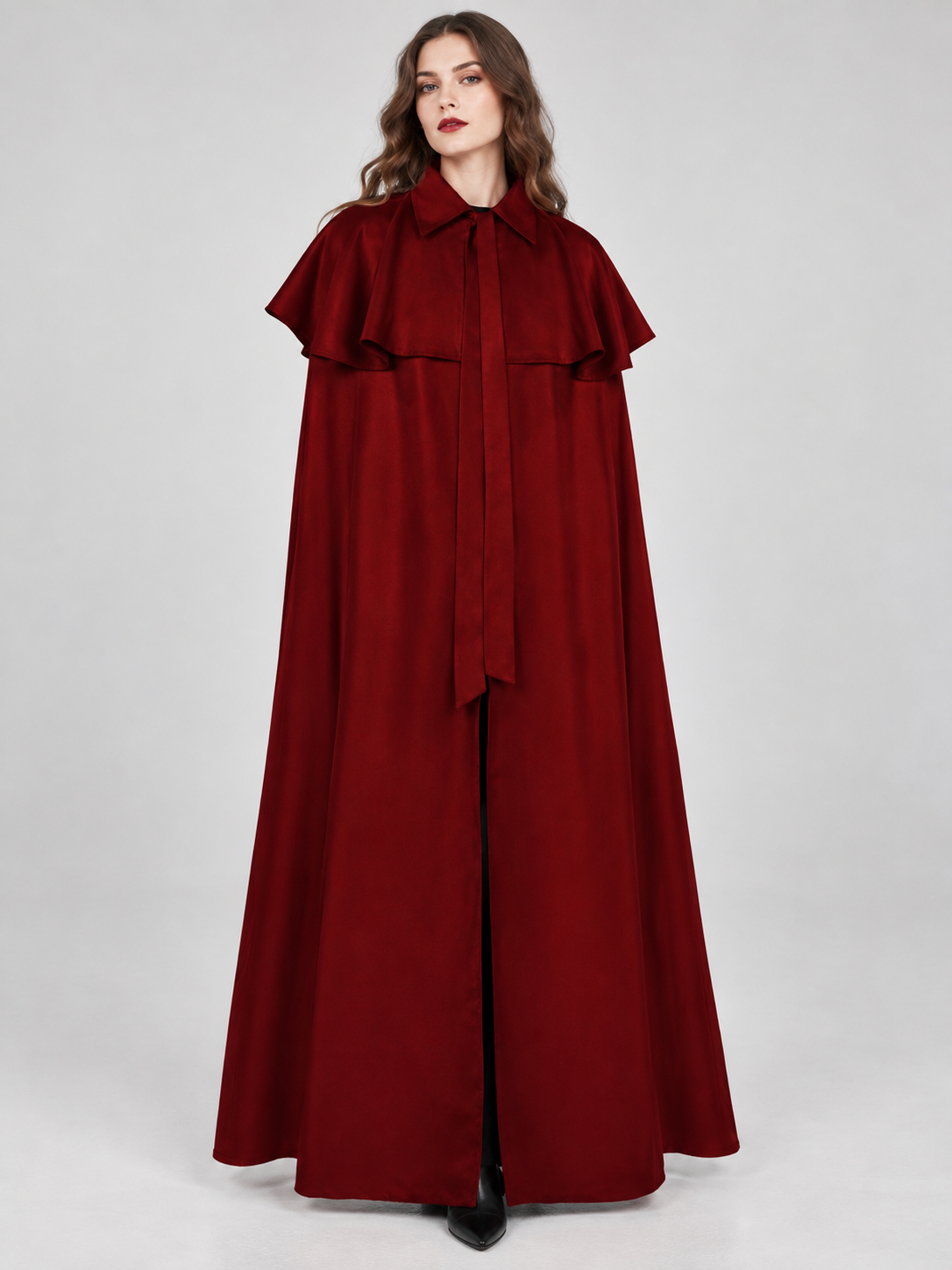 Burgundy Cape Cloak with Collar and Short Capelet
