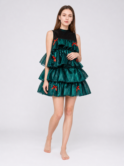 Christmas Tree Carnival Dress with Tiered Ruffles