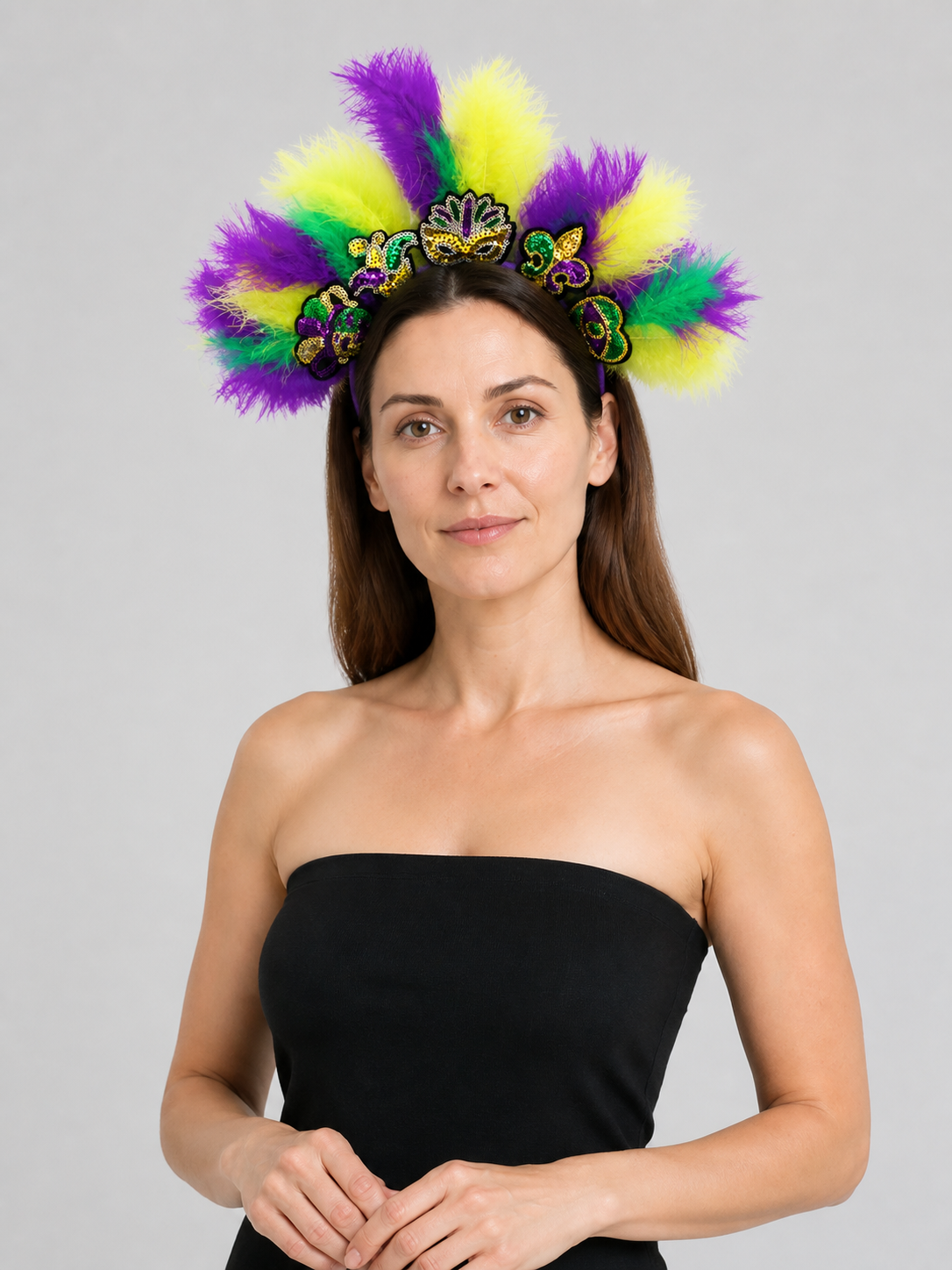 Halloween Carnival Headpiece with Feathers and Mask Costume Masks detail