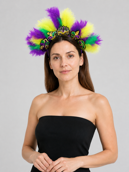 Halloween Carnival Headpiece with Feathers and Mask Costume Masks detail