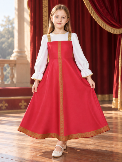 gold red white gold long sleeve flared cosplay dress product image 3