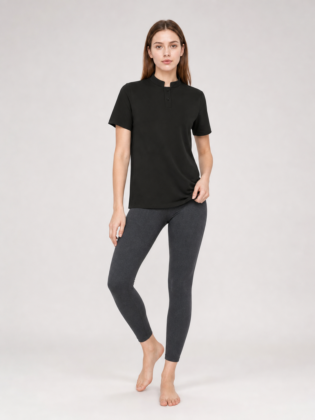 Black Cosplay T-Shirt with Stand-Up Collar