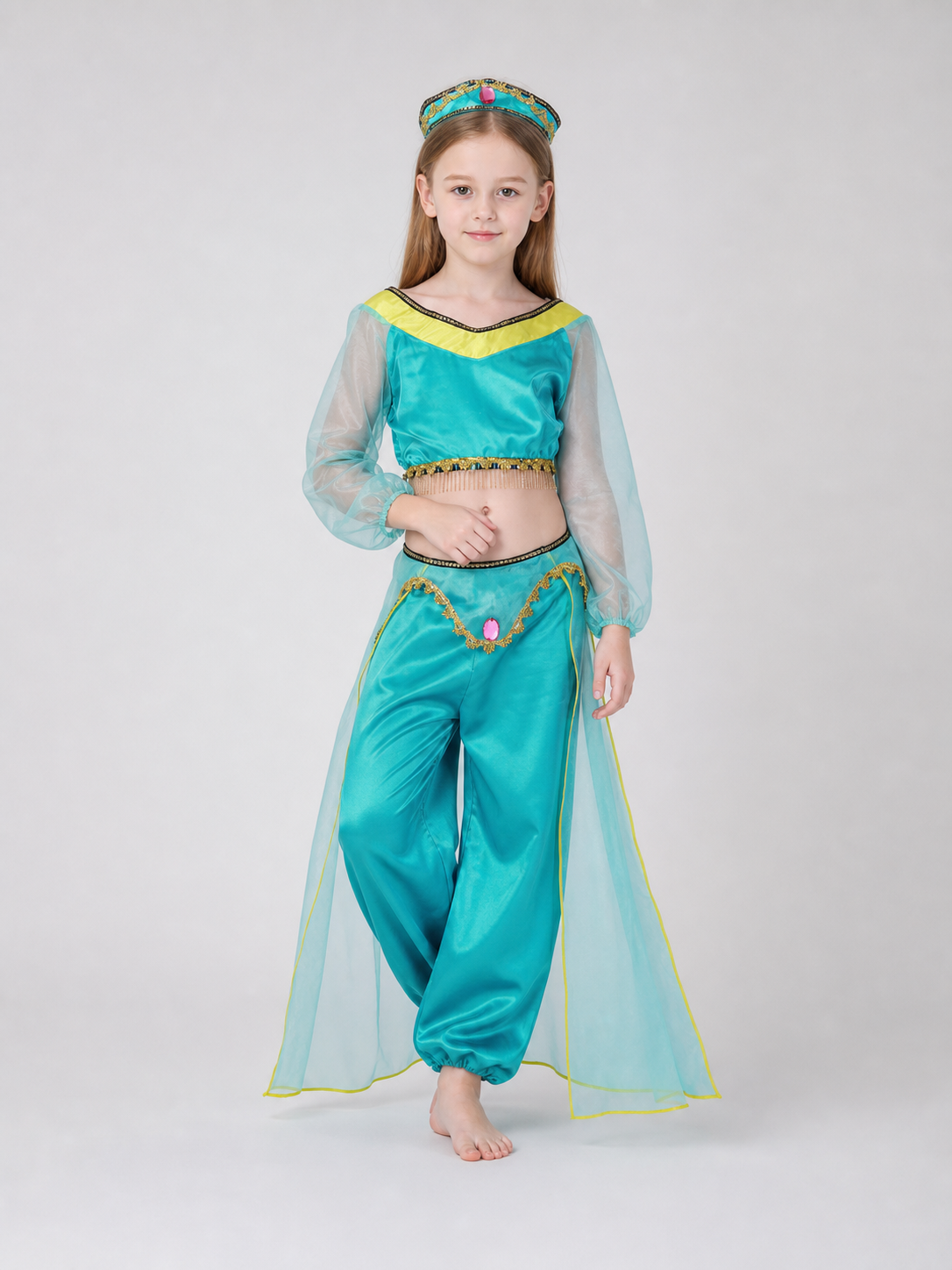 Children's dance costume, green, with headband