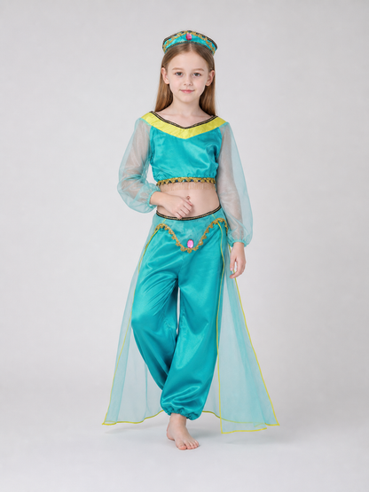 Children's dance costume, green, with headband