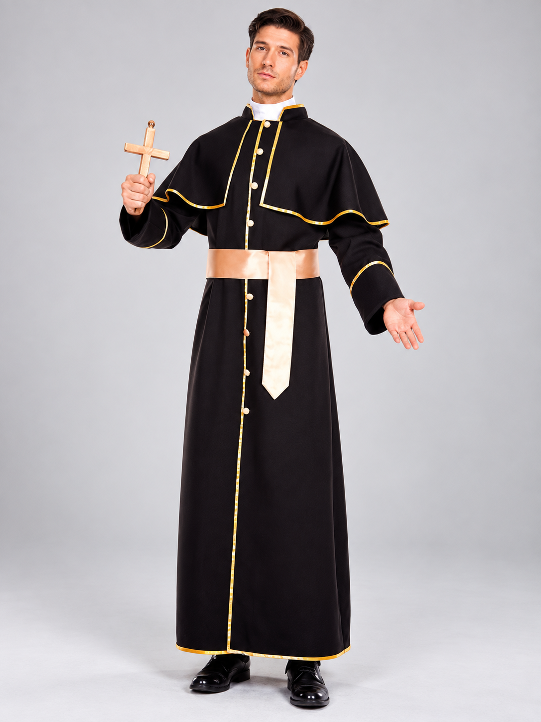 Priest Costume with Cape, Belt, and Cross