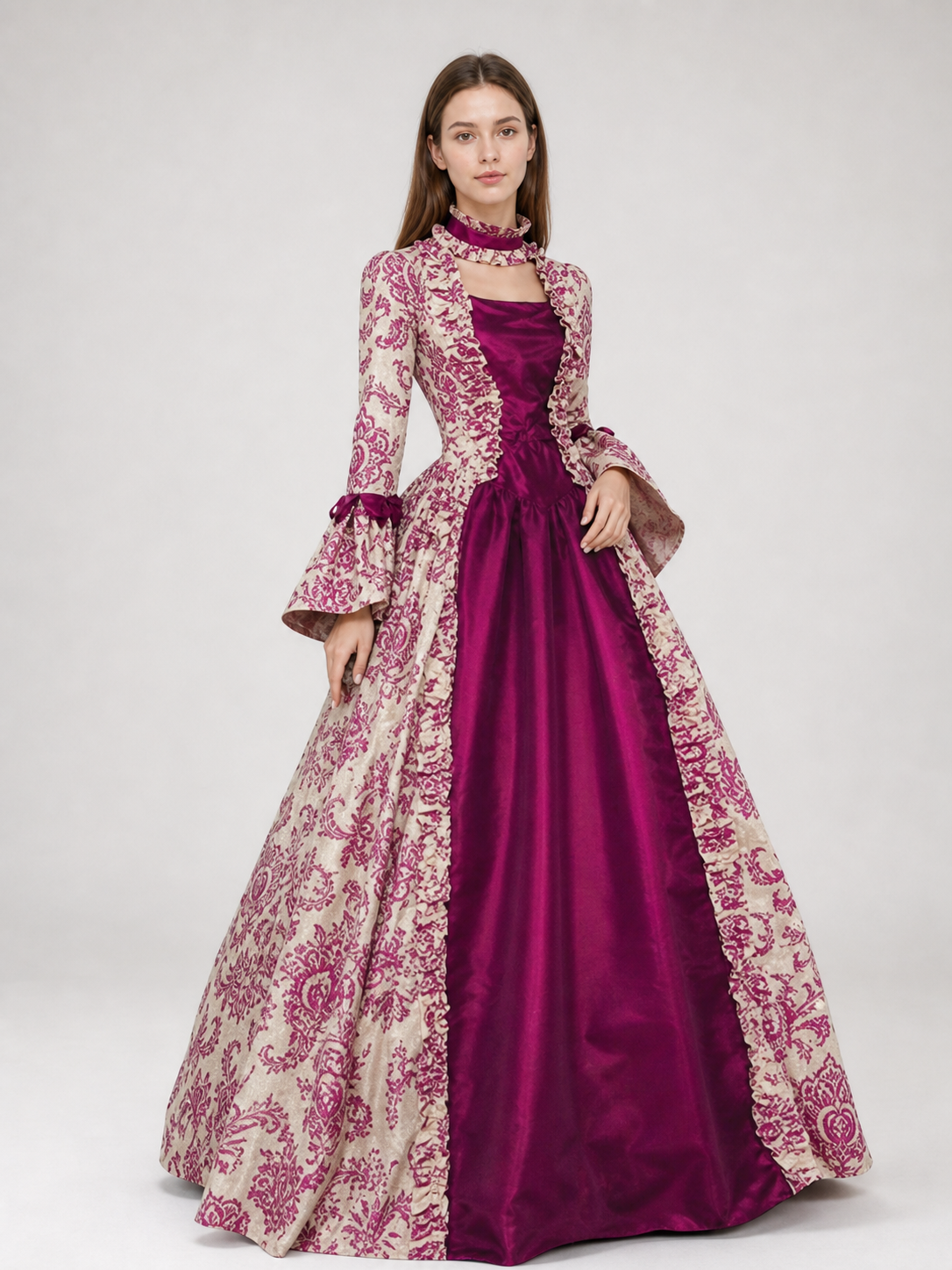 Dressy Dress with Pattern and Flared Sleeves