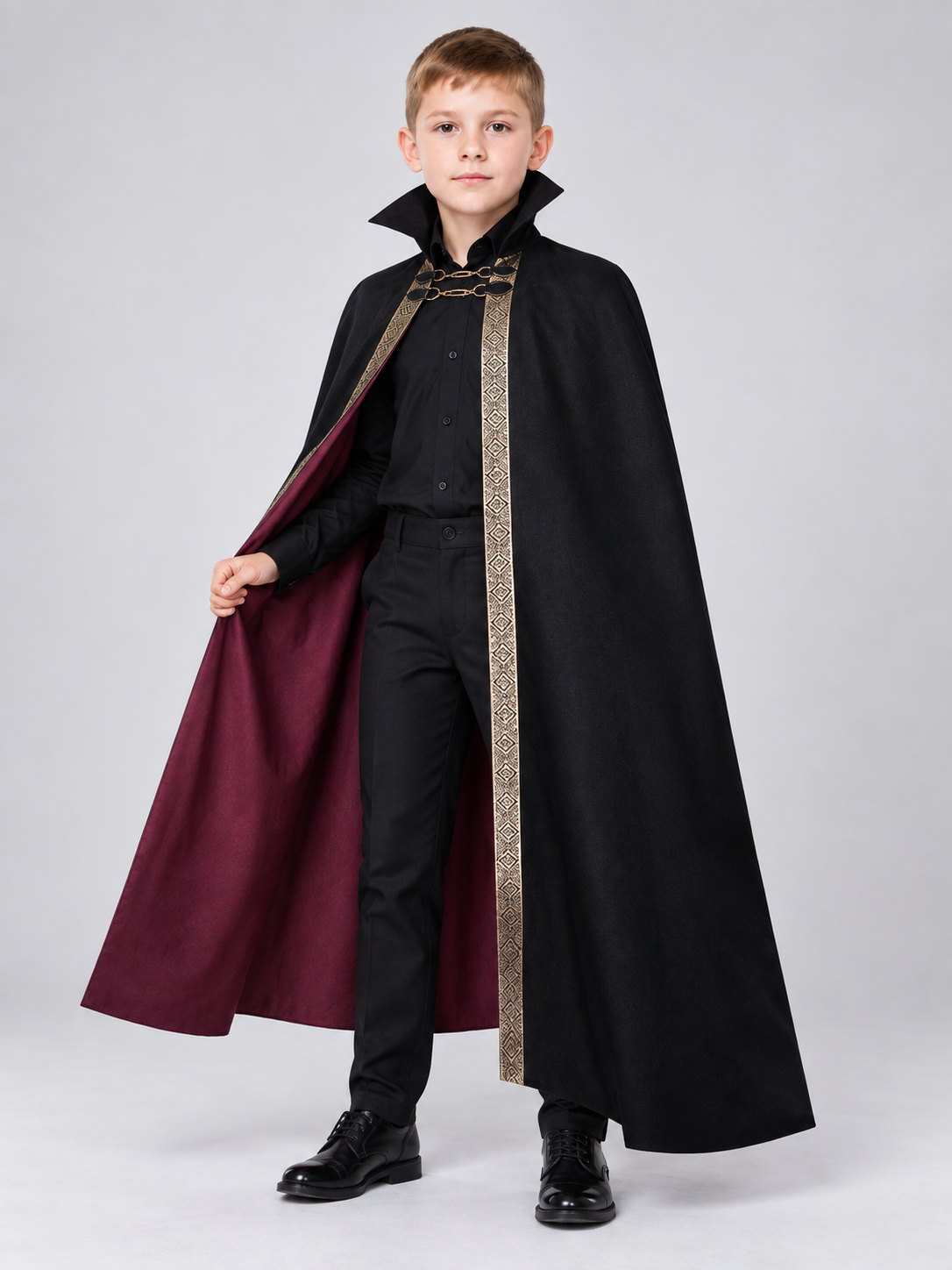 Cosplay Cape with Chain and Burgundy Lining