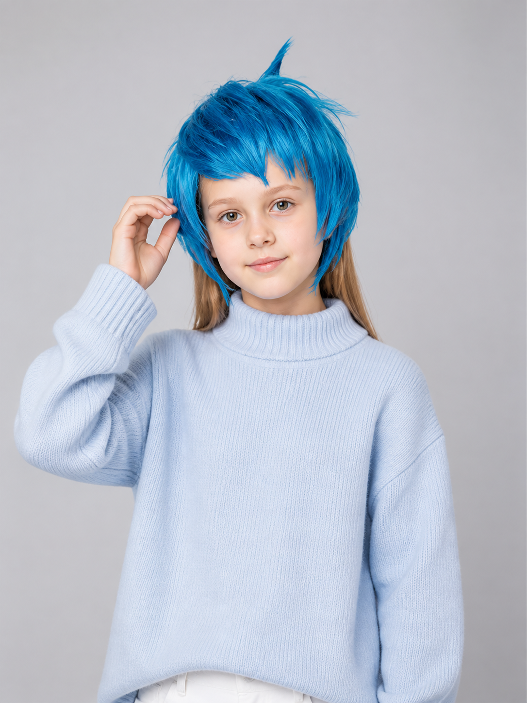 Blue Short Cosplay Wig, Voluminous, with Bangs Costume Wigs detail