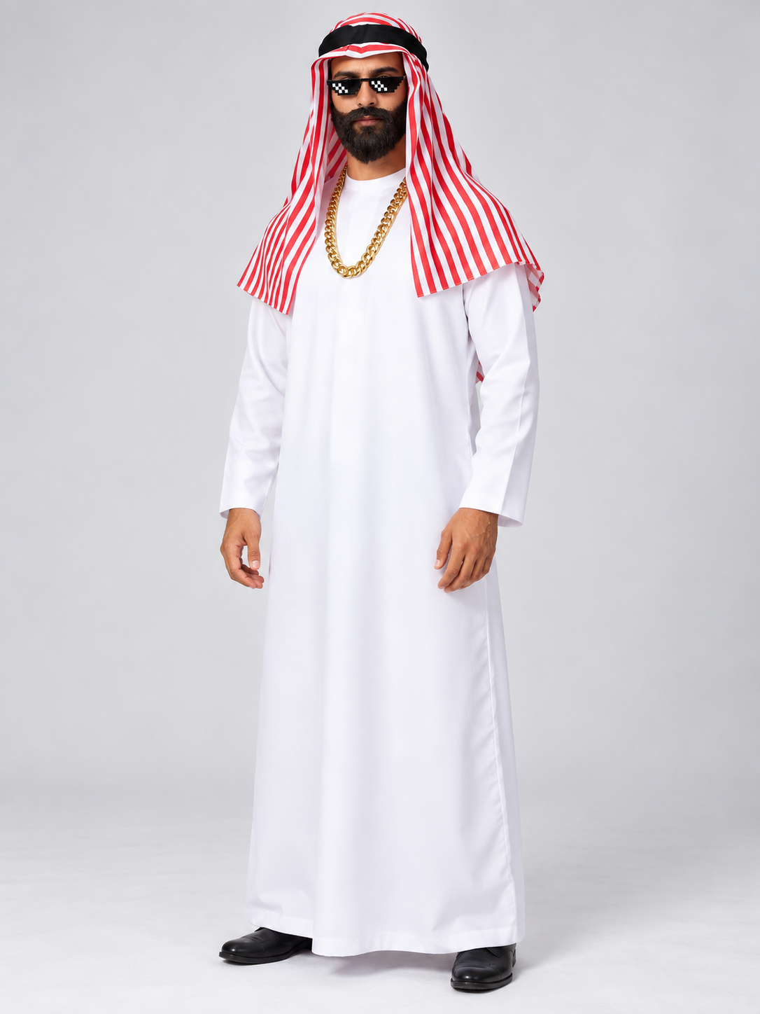Arab Sheikh Carnival Costume: Robe, Headscarf, Chain