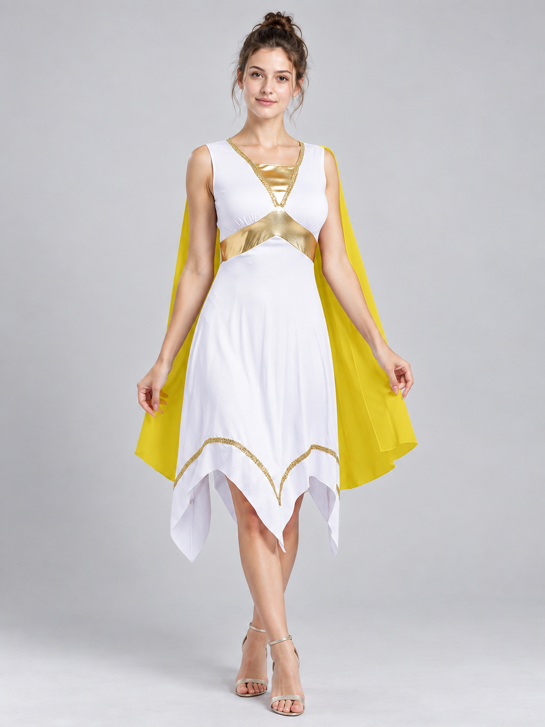 Greek-Style Carnival Costume with Yellow Cape