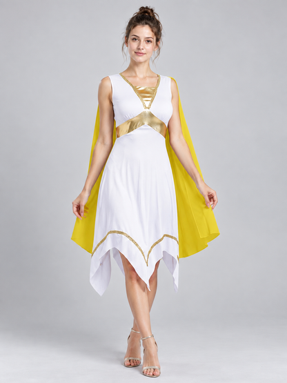 Greek-Style Carnival Costume with Yellow Cape