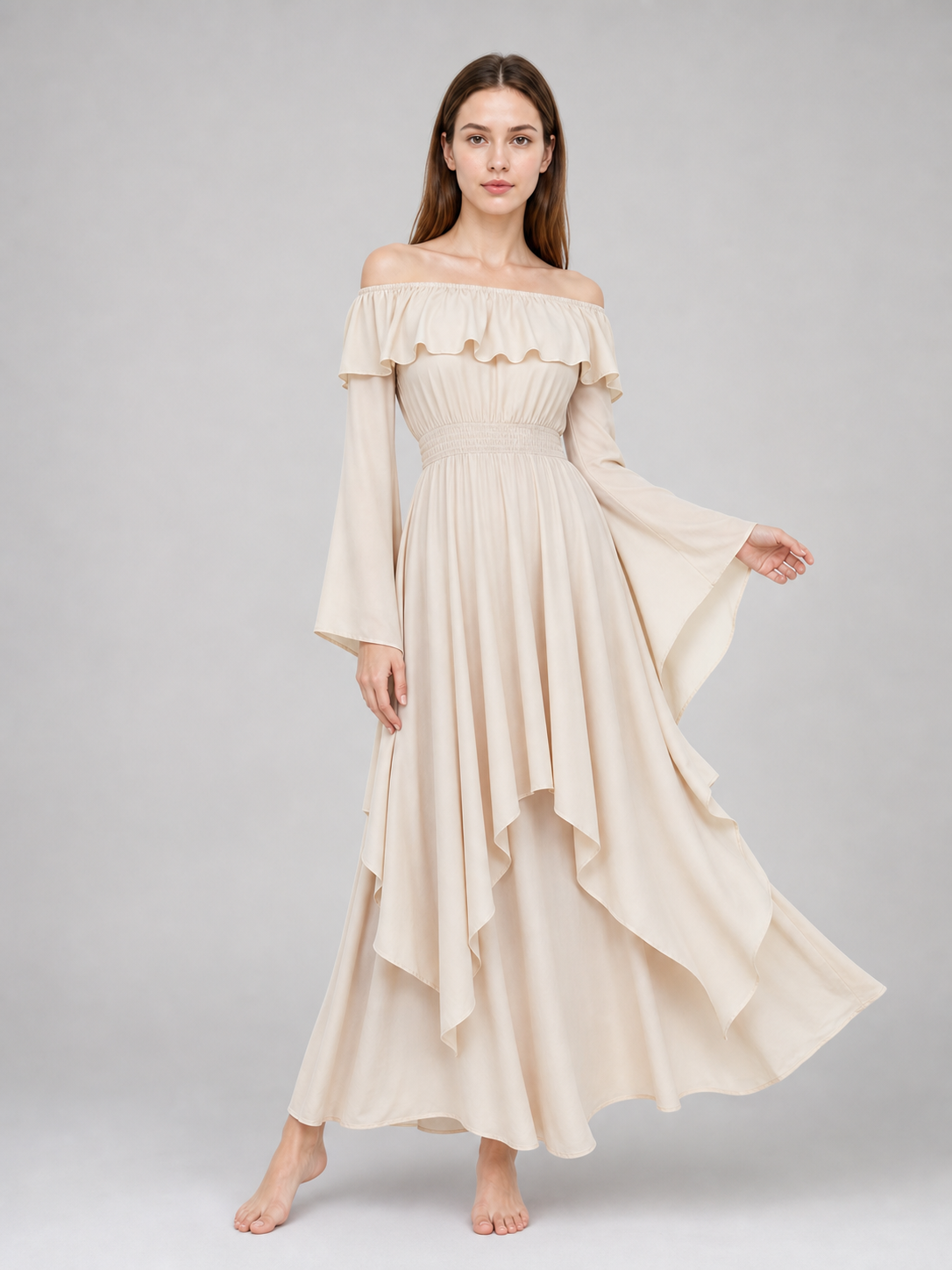 Off-the-Shoulder Ruffled Maxi Dress
