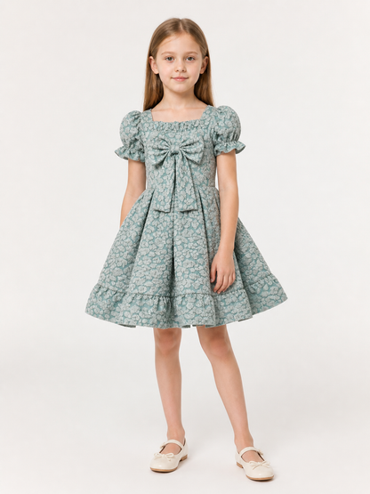 Gray-Blue Princess Dress with a Full Skirt and Bow Costume Dresses detail