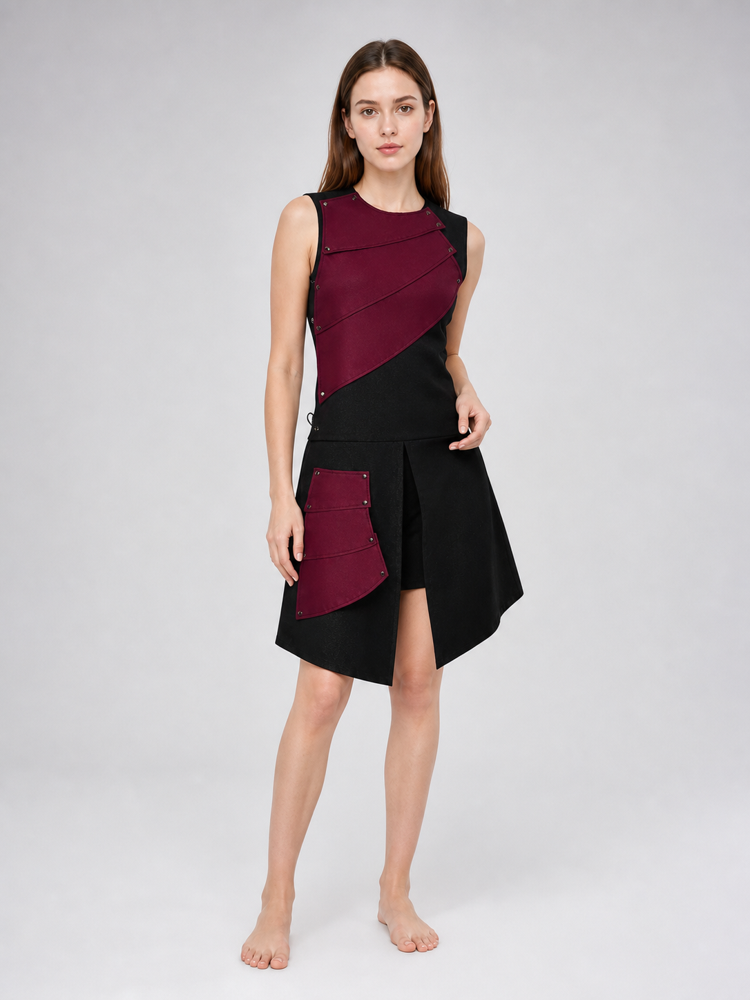 Sleeveless Jumpsuit with Asymmetrical Panels