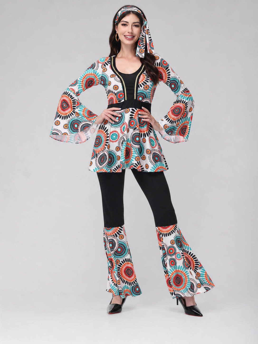 Retro Stage Costume with Colorful Print, Two-Piece