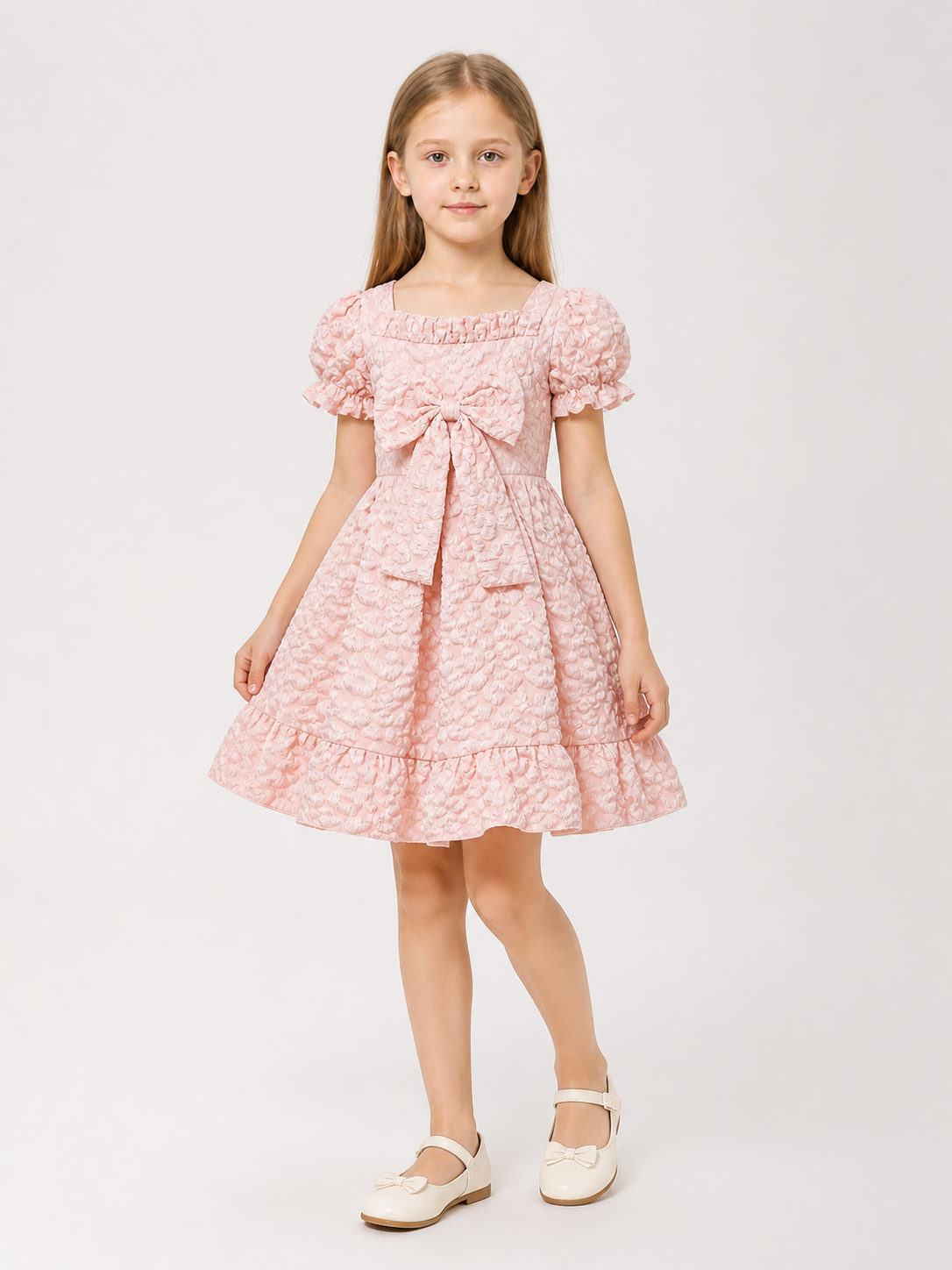 Pink Party Dress with Bow and Full Skirt Costume Dresses detail