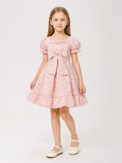 Pink Party Dress with Bow and Full Skirt Costume Dresses detail