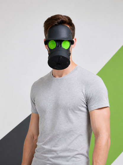 Halloween Gas Mask-Style Mask with Green Lenses Costume Masks detail