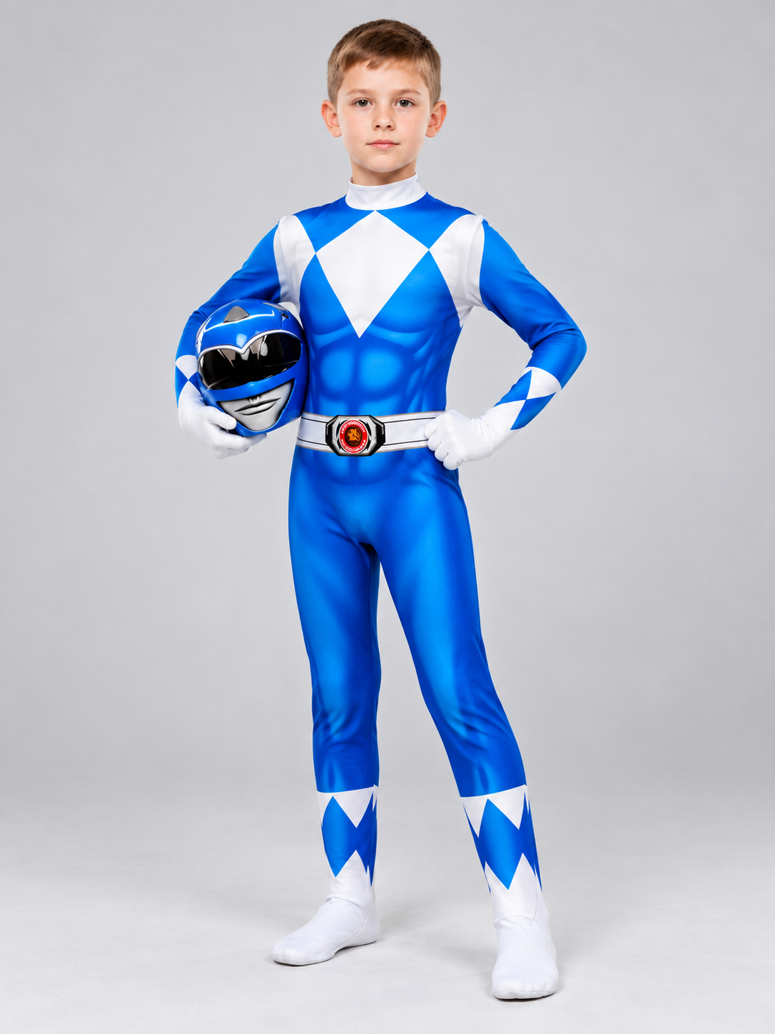 Blue Cosplay Costume Jumpsuit with Geometric Pattern