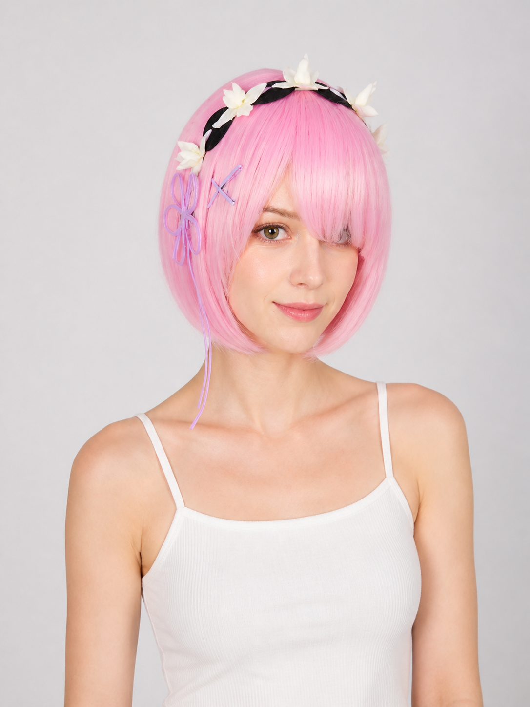 Short Pink Cosplay Wig with Bangs Costume Wigs detail