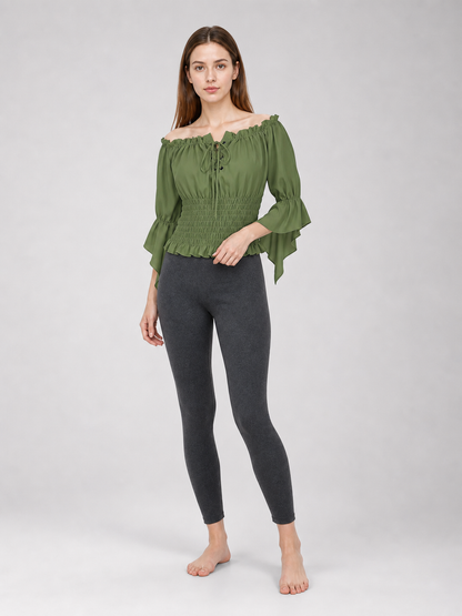 Off-the-Shoulder Blouse with Lacing