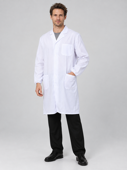 White medical coat with collar and long sleeves