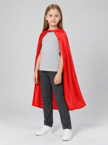 Long Red Superhero Cape with Gold Emblem