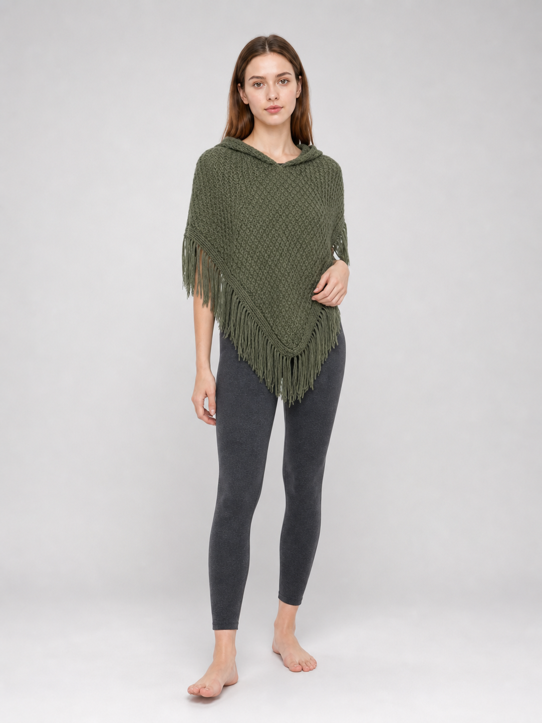 Triangular Hooded Poncho Cape with Belt