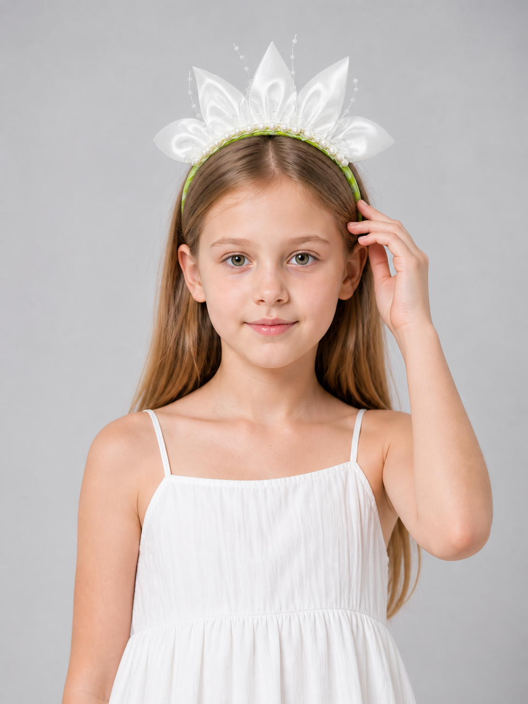 Halloween Carnival Headband with White Flowers Costume Headwear detail