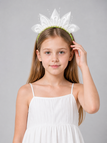 Halloween Carnival Headband with White Flowers Costume Headwear detail
