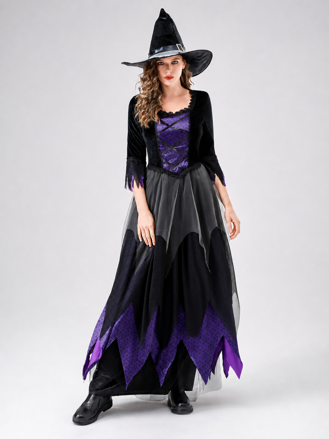 Witch Cosplay Costume with Hat and Lace