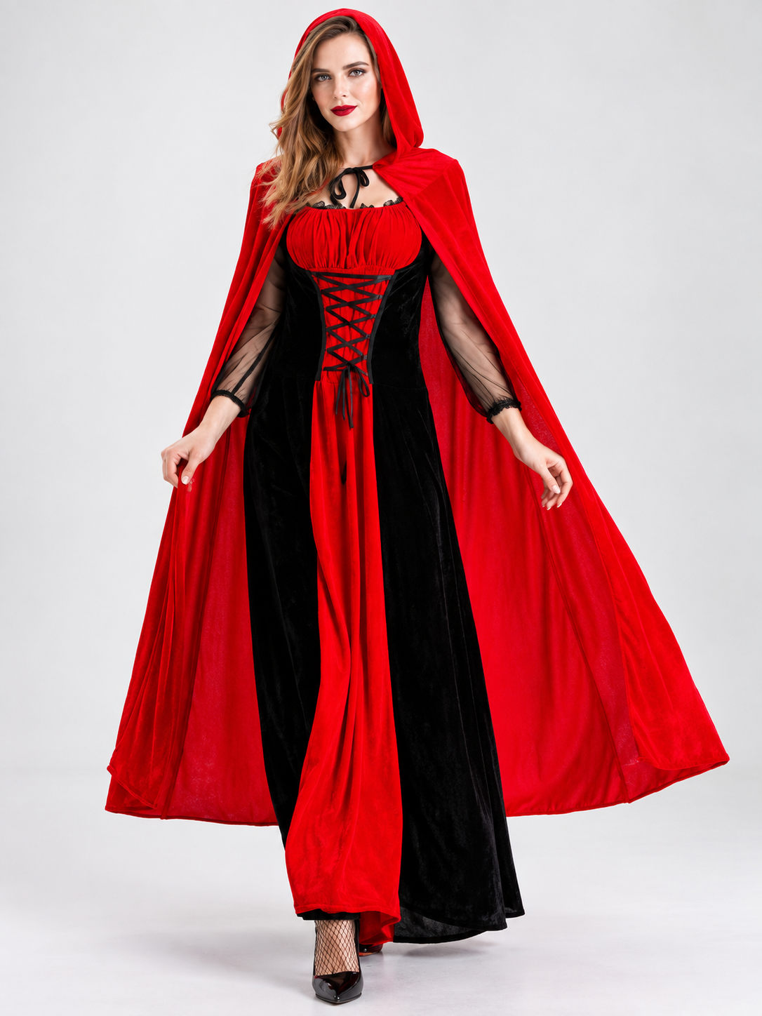 Red and Black Vampire Costume with Cape and Dress