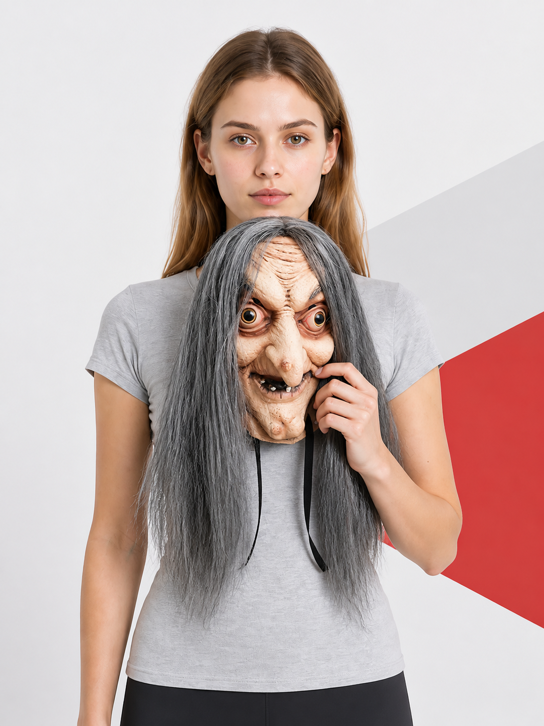 Witch Carnival Mask with Long Gray Hair Costume Masks detail