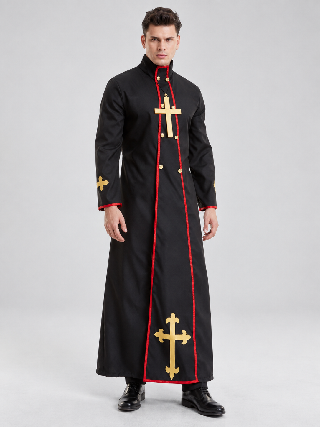Priest Costume Black with Gold Crosses