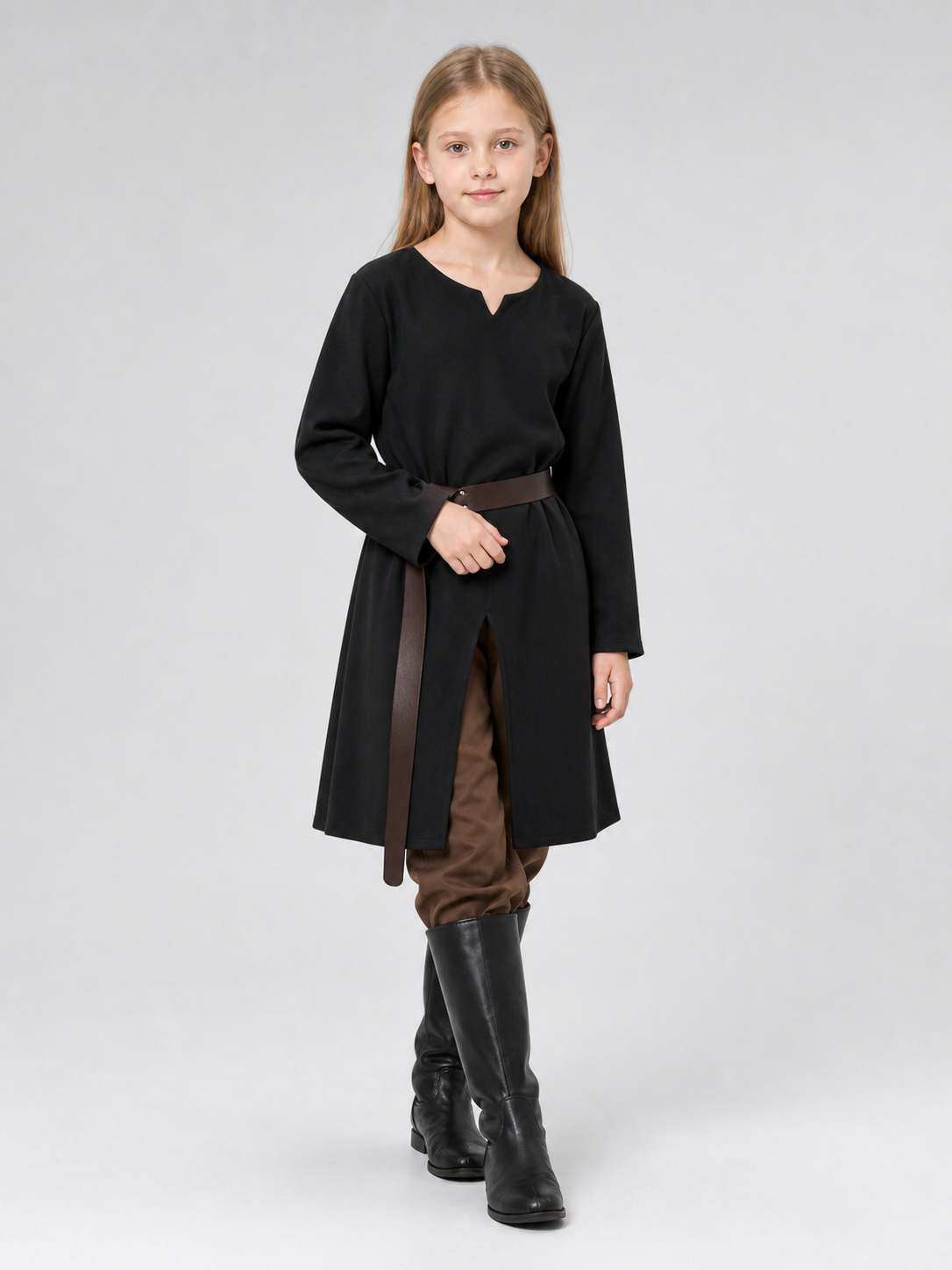 Black long loose-fit tunic in a fantasy style