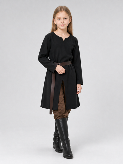 Black long loose-fit tunic in a fantasy style